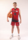A boy in a red basketball jersey, 28