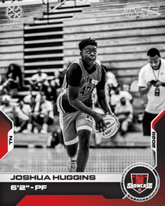 Joshua Huggins, 6’2.” A boy playing basketball.