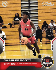 Charles Scott, 6’1.” A boy playing basketball.