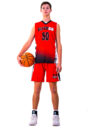 A boy in a red basketball jersey, 60