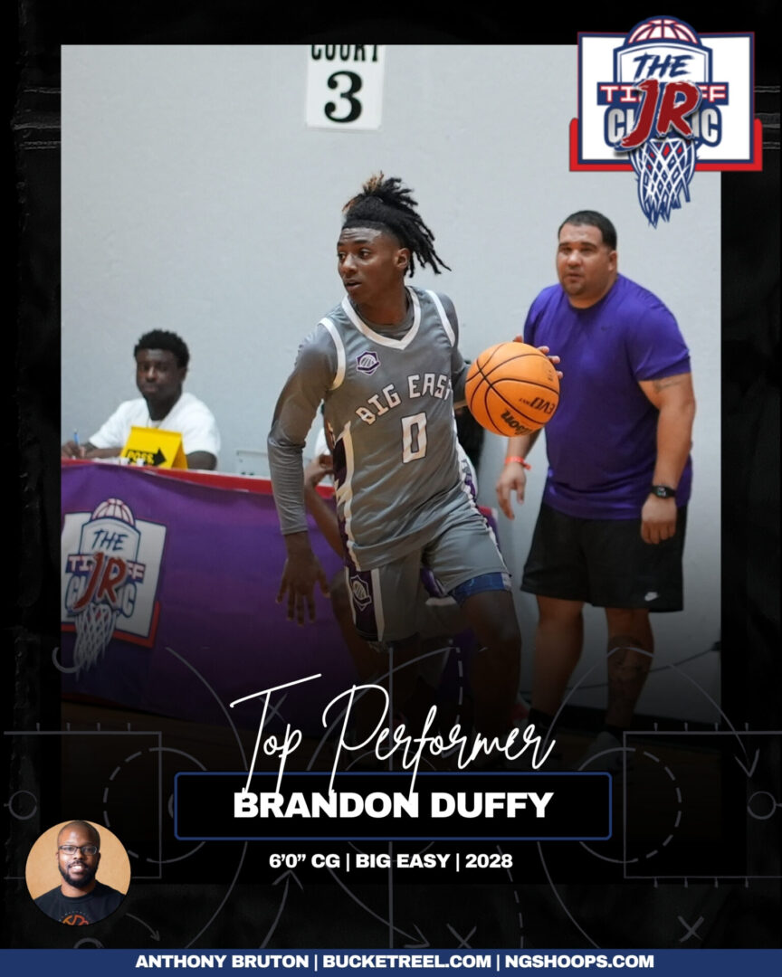 Brandon Duffy in action during a basketball game, wearing jersey number 0.