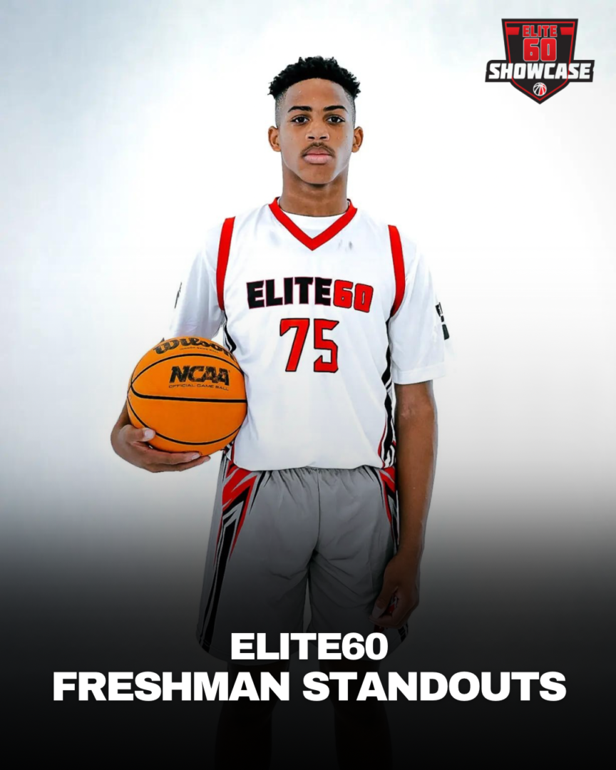 Young basketball player holding a ball, wearing Elite60 jersey number 75.