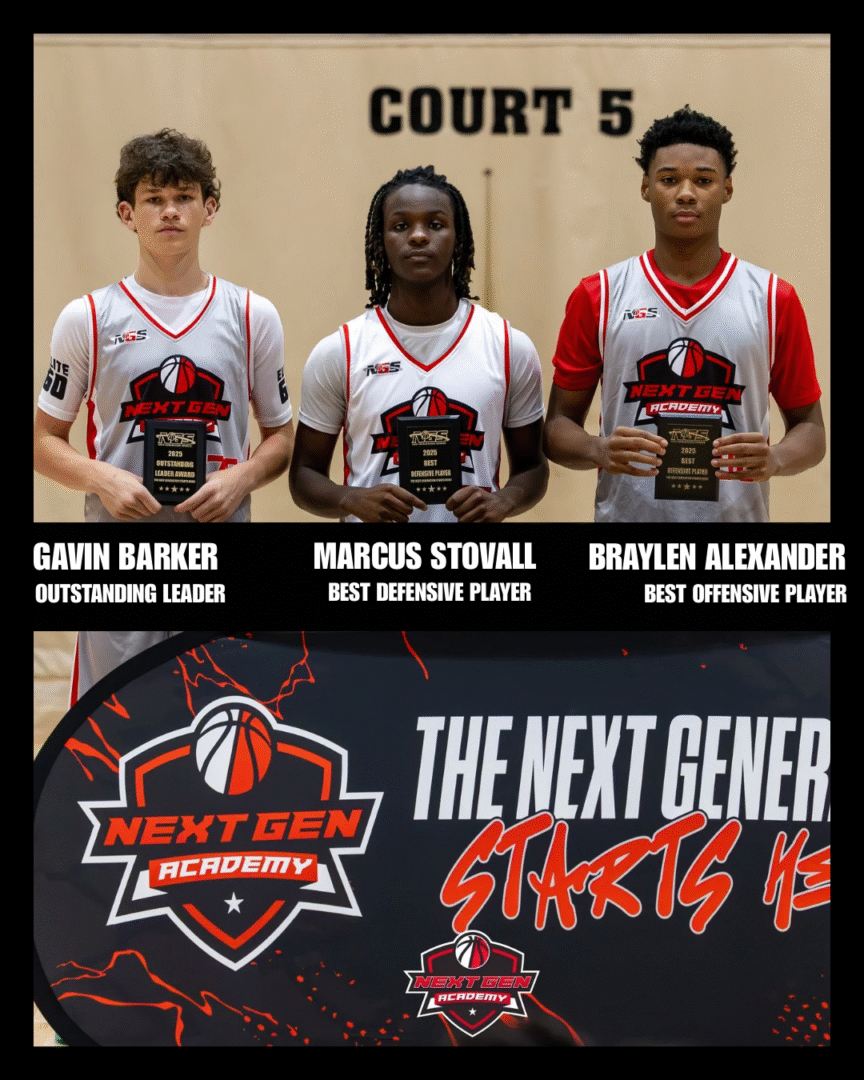 Three basketball players posing in team jerseys for a promotional poster.