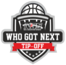 Logo featuring a basketball and the text 'Who Got Next Tip-Off'.