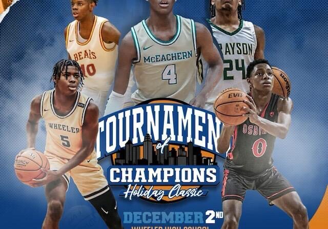 Basketball tournament promotion featuring four players and event details.