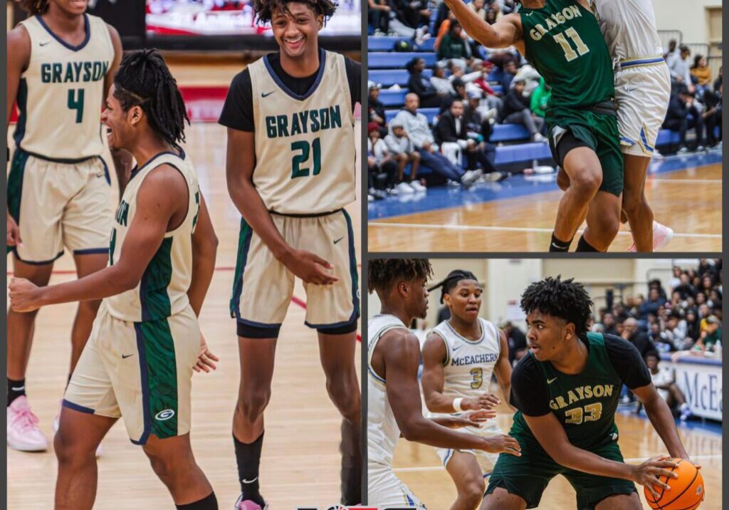 High school basketball players in action during a game.
